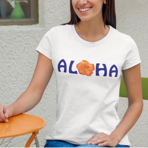 Aloha Tropical Orange Hibiscus Blau Typografie Tri-Blend Shirt