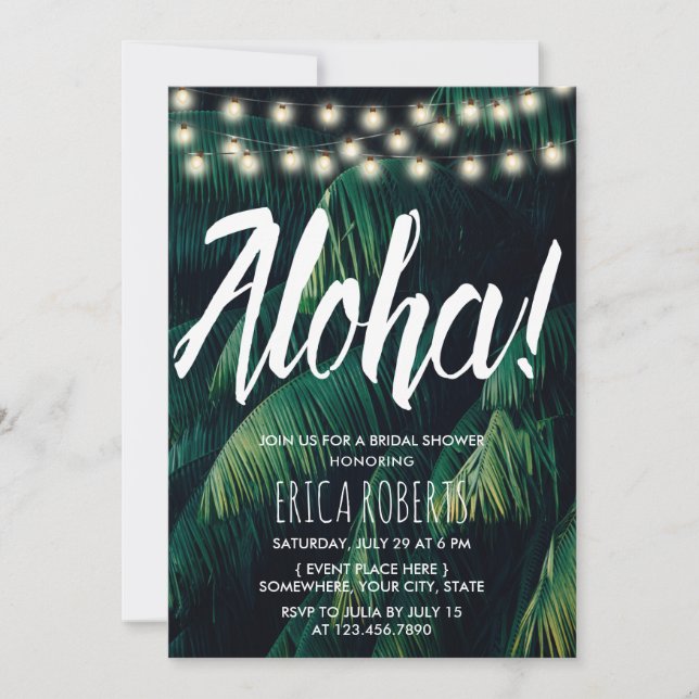 Aloha Tropical Palm Blätter Beach Brautparty Einladung (Vorderseite)