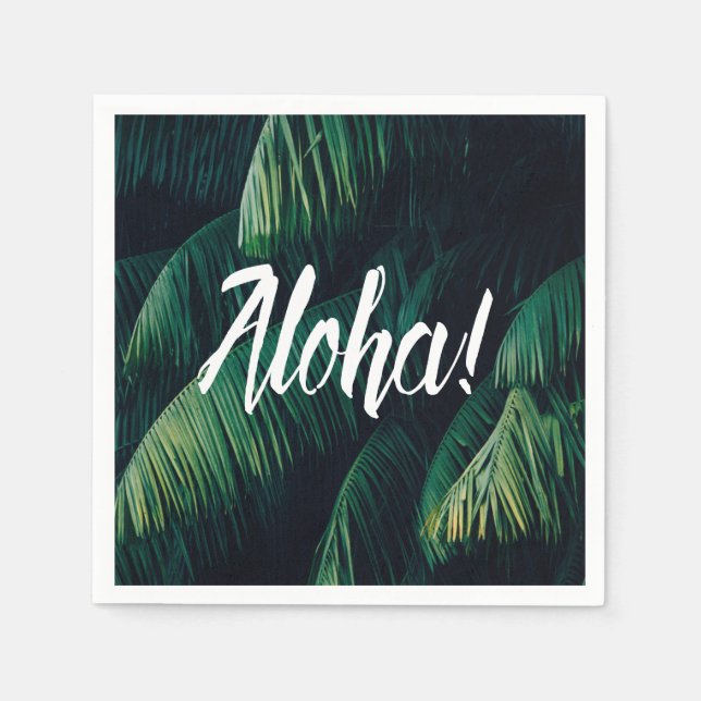 Aloha Tropical Palm Blätter Typografie Serviette (Vorderseite)