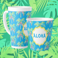 Aloha Tropical Palm Tree Blue Latte Tasse
