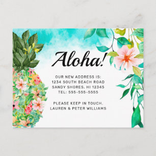 Aloha Tropical Pineapel Pink Floral Hawaii Bewegun Ankündigungspostkarte