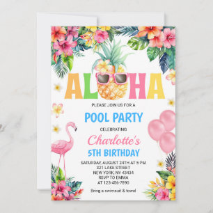 Aloha Tropical Pineapple Flamingo Poolparty Einladung