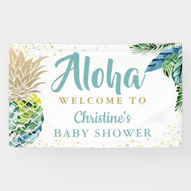 Aloha Tropical Pineappy Baby Shower Banner (Horizontal)
