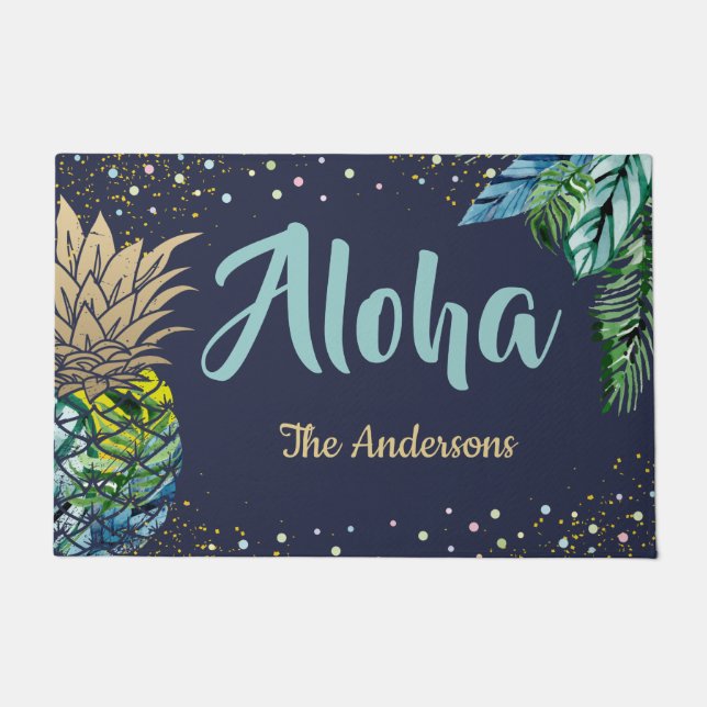 Aloha Tropical Pineapse Beach Familienname Fußmatte (Vorderseite)