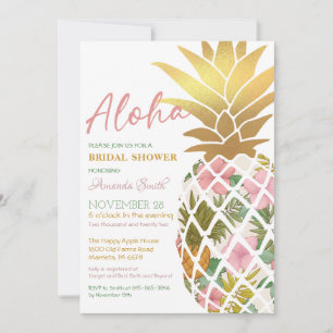 Aloha Tropical Pineapse Gold Leaf Brautparty Einladung