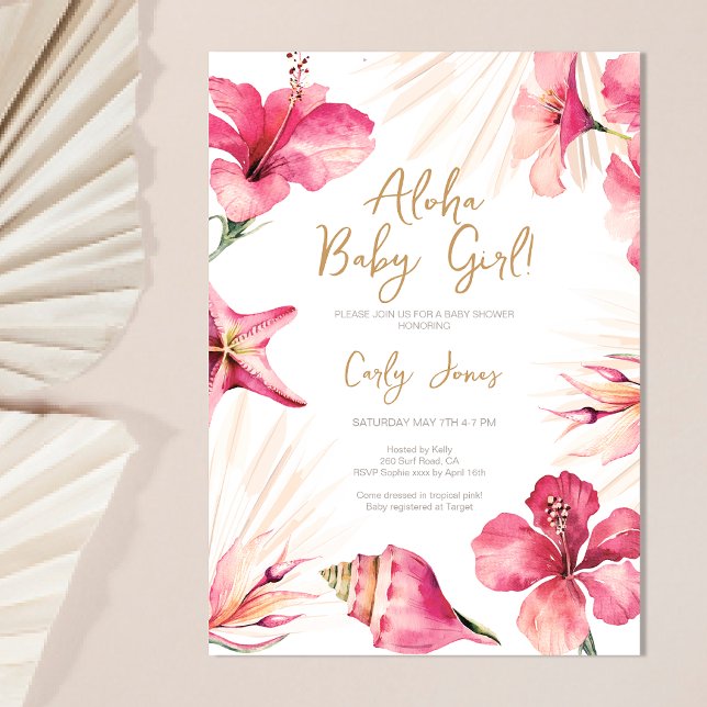 Aloha Tropical Pink Hibiscus Baby Girl Baby Shower Einladung (Von Creator hochgeladen)