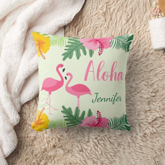 Aloha Tropical Pink Yellow Hibiskus Personalisiert Kissen (Decke)