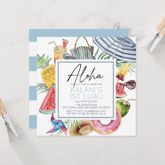 Aloha Tropical Schirm Blau Junge 1. Geburtstag Einladung