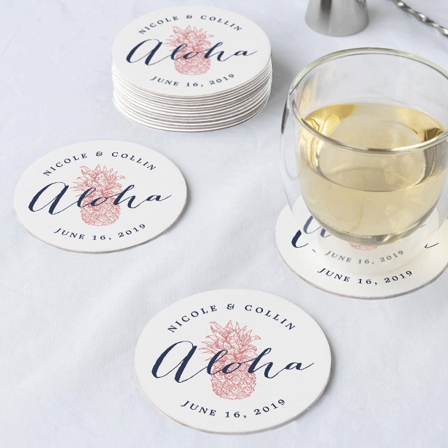 Aloha Tropical Watercolor Ananas Runder Pappuntersetzer (Von Creator hochgeladen)