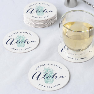 Aloha Tropical Watercolor Ananas Runder Pappuntersetzer