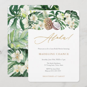 Aloha Tropical White Green Brautparty Party Einladung