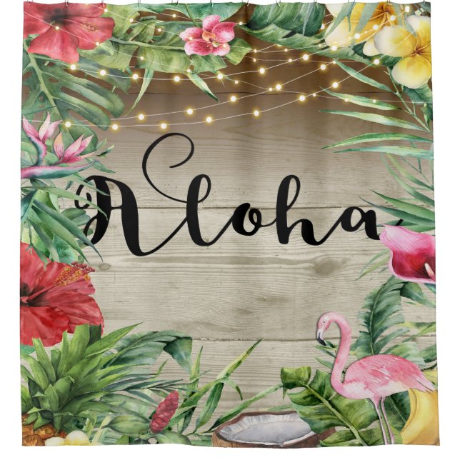 Aloha Tropical Wood Floral Blätter & Lights Chic Duschvorhang (Vorderseite)