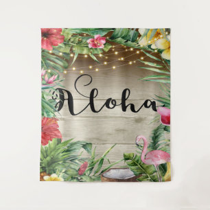 Aloha Tropical Wood Floral Blätter & Lights Luau Wandteppich
