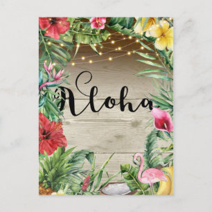Aloha Tropical Wood Floral Blätter & Lights Summer Ankündigungspostkarte