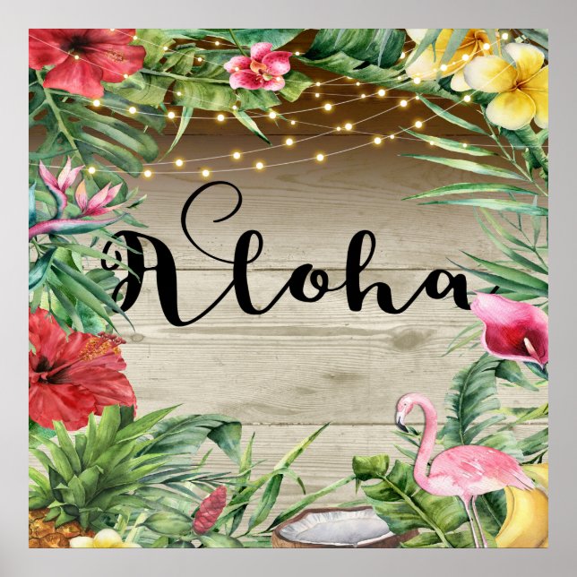 Aloha Tropical Wood Floral Blätter & Lights Summer Poster (Vorne)