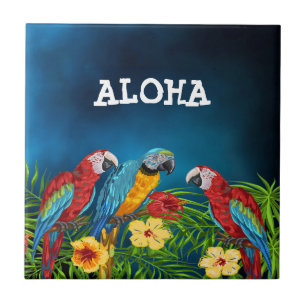 Aloha tropisch blauer Himmel Papageienpalmen Blätt Fliese