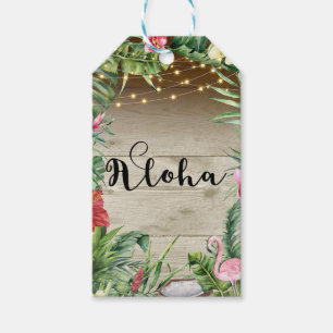 Aloha Tropisch Holz Blumig Blätter & Lichter Hochz Geschenkanhänger