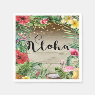 Aloha Tropisch Holz Blumig Blätter & Lichter Hochz Serviette