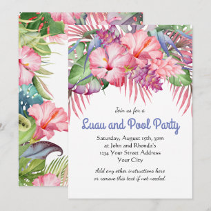 Aloha-Tropische Blumen-Luau-Poolparty Einladung