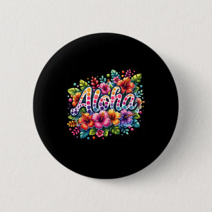 Aloha Tropische Blumen Sommerurlaub Hawaii Strand Button