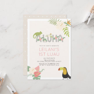 Aloha Tropische Blumen-Tukan-Girl 1. Geburtstag Einladung