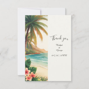 Aloha tropische Hawaii-Strand Palmen Küstenhochzei Dankeskarte