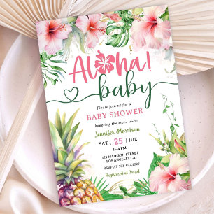 Aloha! Tropische Luau-Baby-Party Mädchen Rosa Einladung