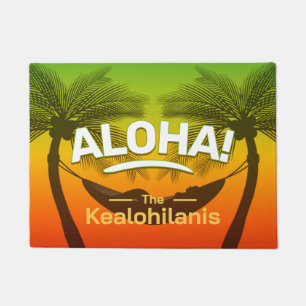 ALOHA Tropische Palme und Sonnenuntergang Fußmatte