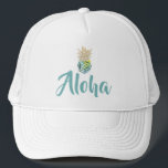 Aloha tropischer truckerkappe<br><div class="desc">Aloha tropischer Aquarell-Ananas-Fernlastfahrer-Hut</div>