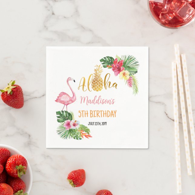 Aloha! Tropisches Ananas Geburtstag LUAU Party Serviette (Beispiel)