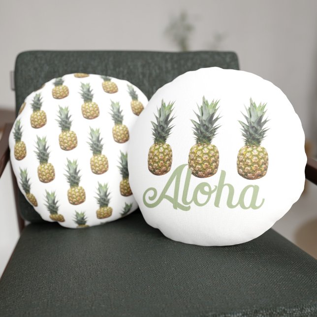 Aloha tropisches Ananas Muster Rundpilz Rundes Kissen (Aloha! You get double sided pineapples on this round pillow 🍍🍍)