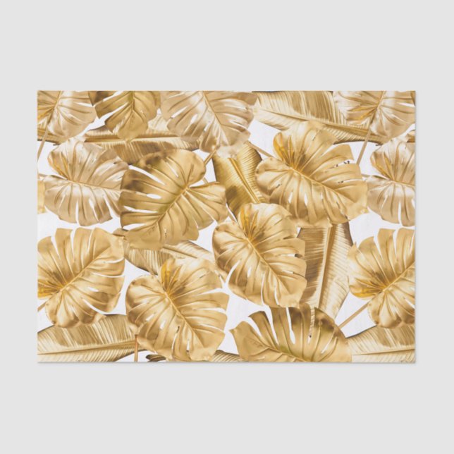 Aloha tropisches GoldGlitzer Monstera Blätter Seidenpapier (Vorderseite)