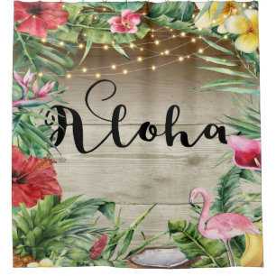 Aloha Tropisches Holz Florale Blätter & Lichter Ch Duschvorhang