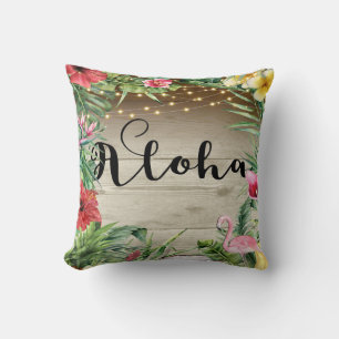 Aloha Tropisches Holz Florale Blätter & Lichter Ch Kissen