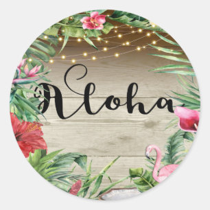 Aloha Tropisches Holz Florale Blätter und Lichter  Runder Aufkleber