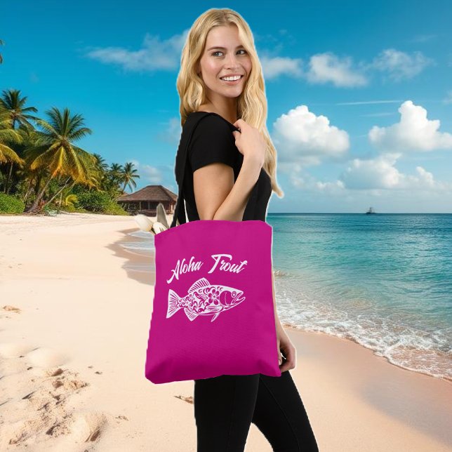 Aloha Trout-Fisherman Style (Aloha Trout Fisherman Core Tote Bag-Summer bag-Beach bag- Hawaiian Bag-Pink)