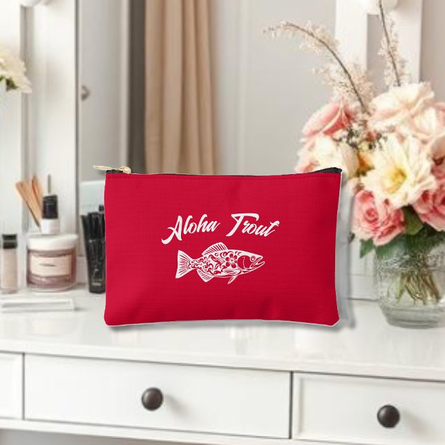 Aloha Trout-Hawaiian Cherry Red Zubehörtasche (Aloha Trout Fisherman Trend Hawaiian Fish Beach Summer Coastal Cosmetic Bag Cherry Red)