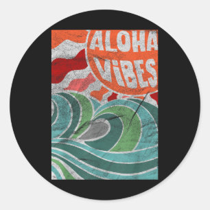 Aloha Vibes Hawaii Sunset Waves Runder Aufkleber