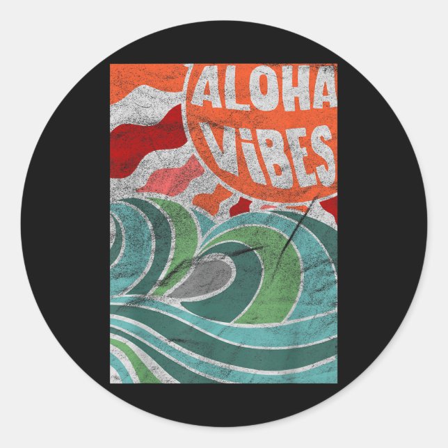 Aloha Vibes Hawaii Sunset Waves Runder Aufkleber (Vorderseite)