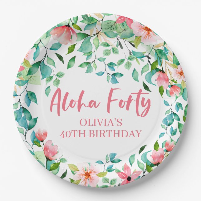 Aloha Vierzig Tropical Luau Geburtstag Pappteller (Vorderseite)