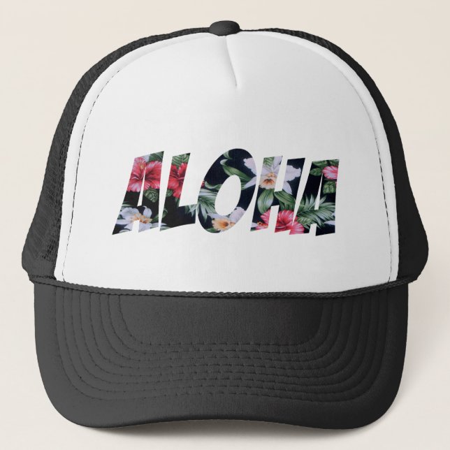 Aloha Vintag Hawaiian Print.png Truckerkappe (Vorderseite)