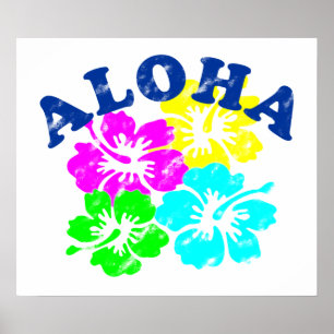 Aloha Vintage Poster farbenfrohe hawaiianische Blu