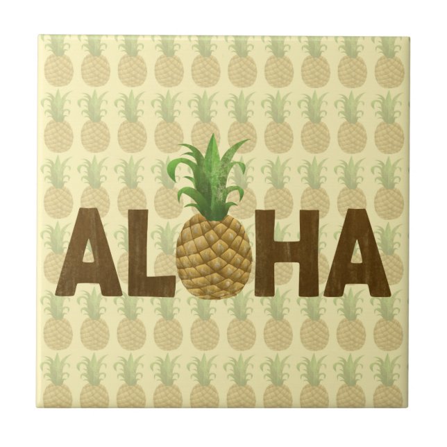 Aloha Vintagen Ananas Hawaii Fliese (Vorderseite)