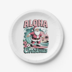 Aloha Weihnachten Hawaii Santa Surfen Tropisch Pappteller