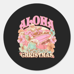 Aloha Weihnachten Santa Claus Surfen Hawaiian Mele Runder Aufkleber