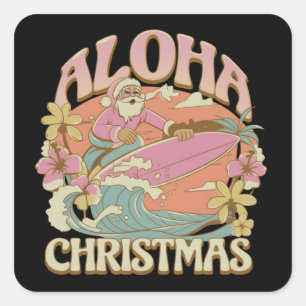 Aloha Weihnachten Surfen Santa Hawaiian Kalikimaka Quadratischer Aufkleber