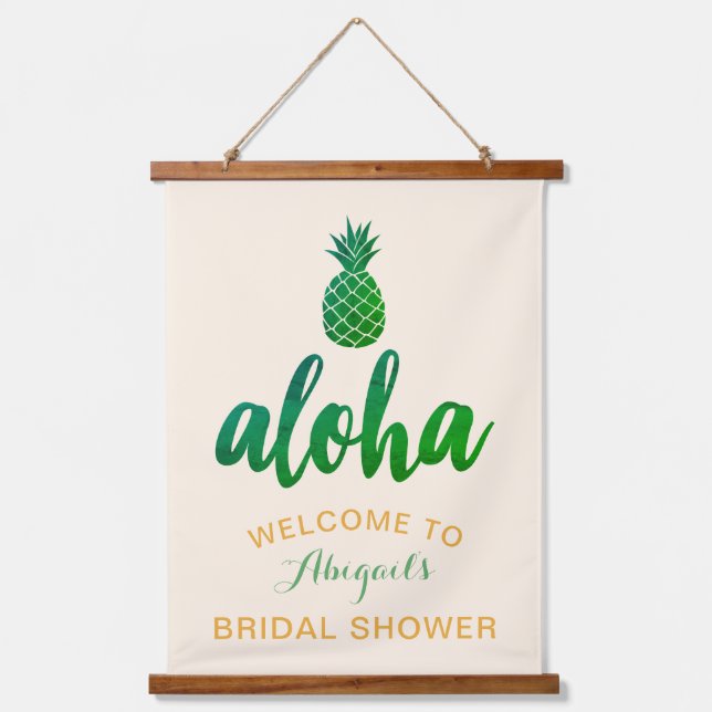 Aloha Welcome Brautparty (Green) Wandteppich Mit Holzrahmen (Vorderseite)