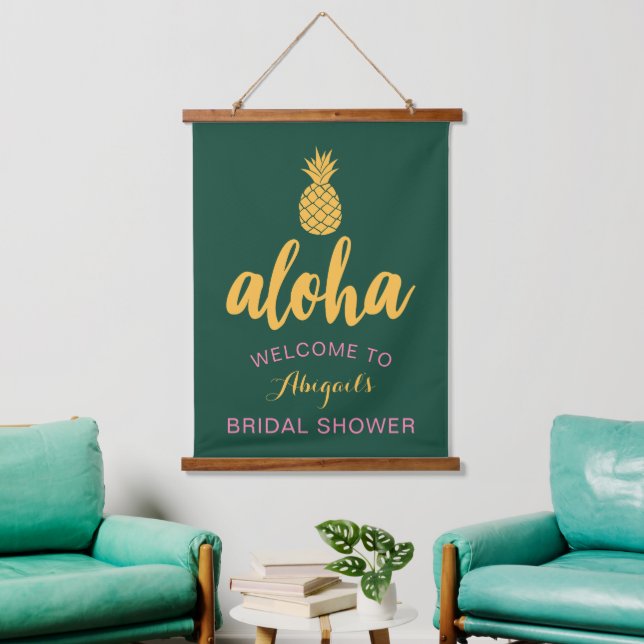Aloha Welcome Brautparty (Green) Wandteppich Mit Holzrahmen (Wohnzimmer)