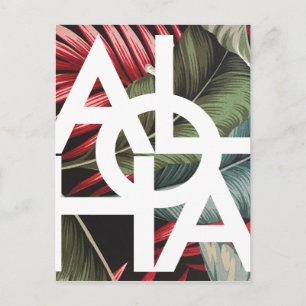 Aloha White Square Red Palm Postkarte