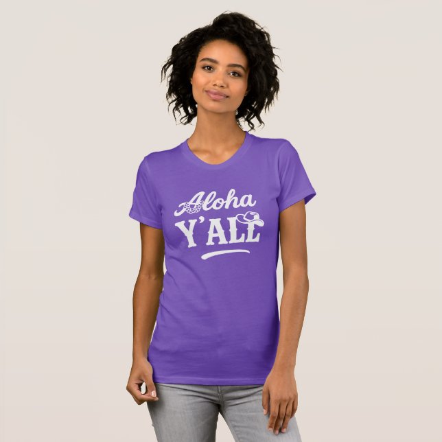 Aloha Y'all Hawaii Texas Funny Purple Graphic T-Shirt (Vorne ganz)